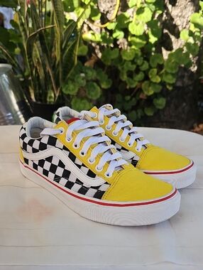 Vans Womens Checkerboard Low Top Sneakers - Yellow/Black/White